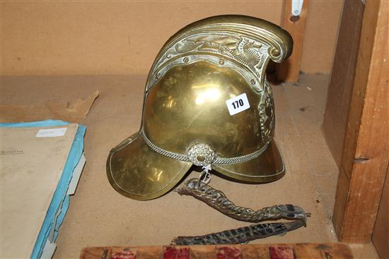 19th Century brass firemans helmet